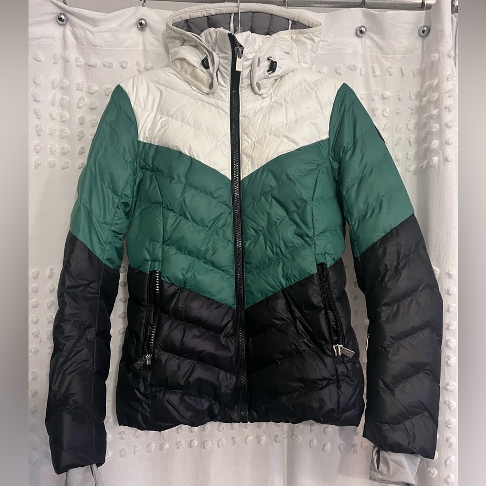 Toni Sailer Navy Green White Puffer Ski Jacket Coat Size 36 US 6